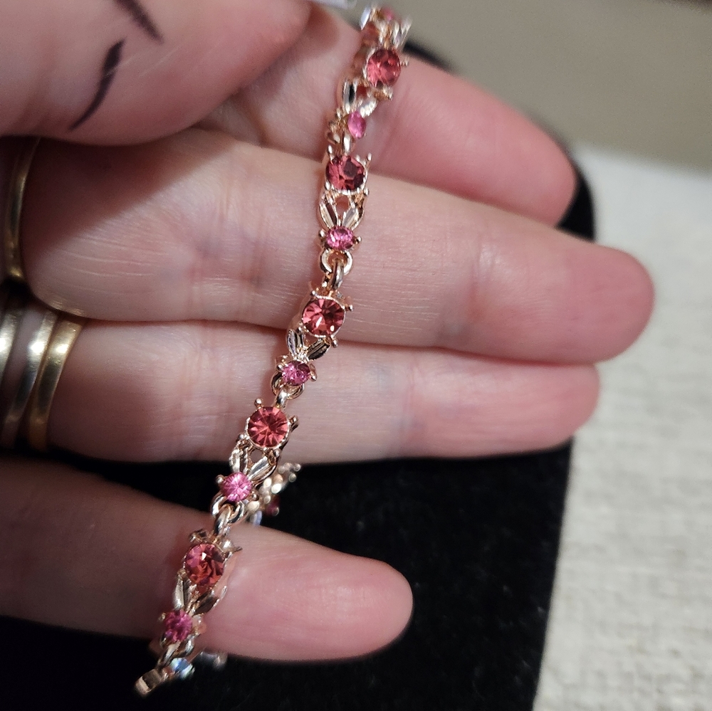 New Womens Pink Sapphire CZ Rose Gold Bracelet 6" - Picture 4 of 4